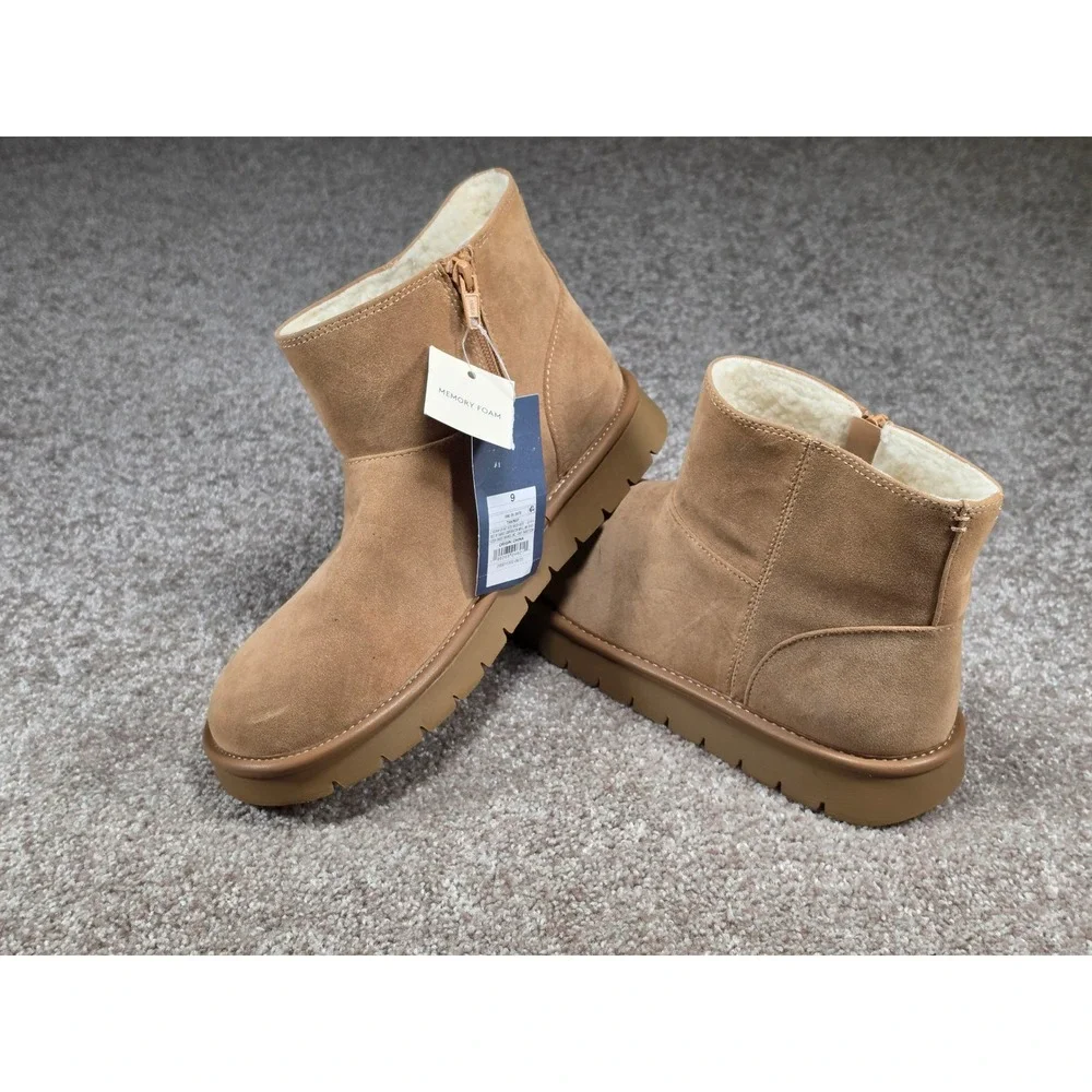 Universal Thread May Tan Faux Suede Shearling Lined Ankle Boots Memory Foam 9